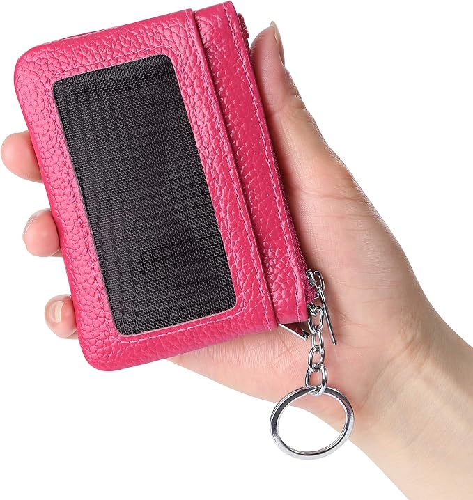 Women Genuine Leather Keychain Zipper Change Wallet Small Mini Pocket Size Coin Purse