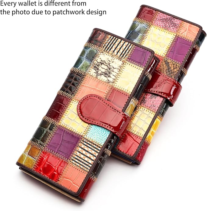 MASIWEI Genuine Leather Patchwork Wallet for Women Multicolor Trifold Wallets Ladies Card Holder Money Organizer with Coin Purse