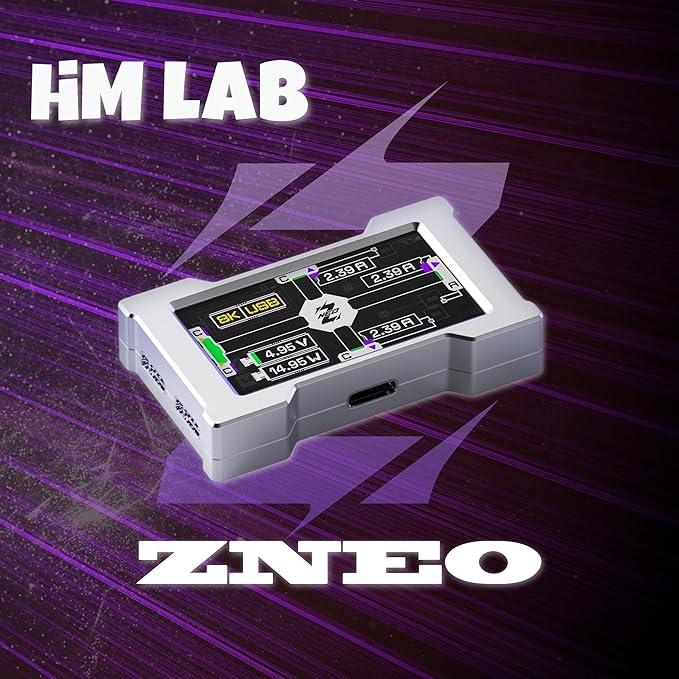 HM Lab ZNEO Gaming USB Hub with 1.9??Screen, USB 2.0 High-Speed, USB-C x2 & USB-A x1, Aluminum Alloy, External 5V Power Input, Compact USB Hub for Gaming & Desk Setup (Silver Wing (77 Frames))