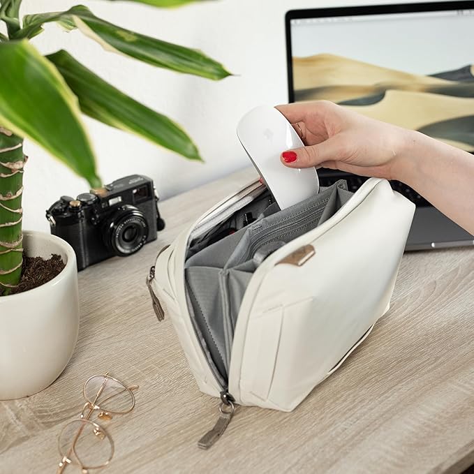 Peak Design Tech Pouch, Bone, Electronics Organizer for Travel or Everyday Carry, Origami-Style Storage, Cable Pass-Through, Weatherproof Recycled Nylon, Gear Carry Bag for Men and Women
