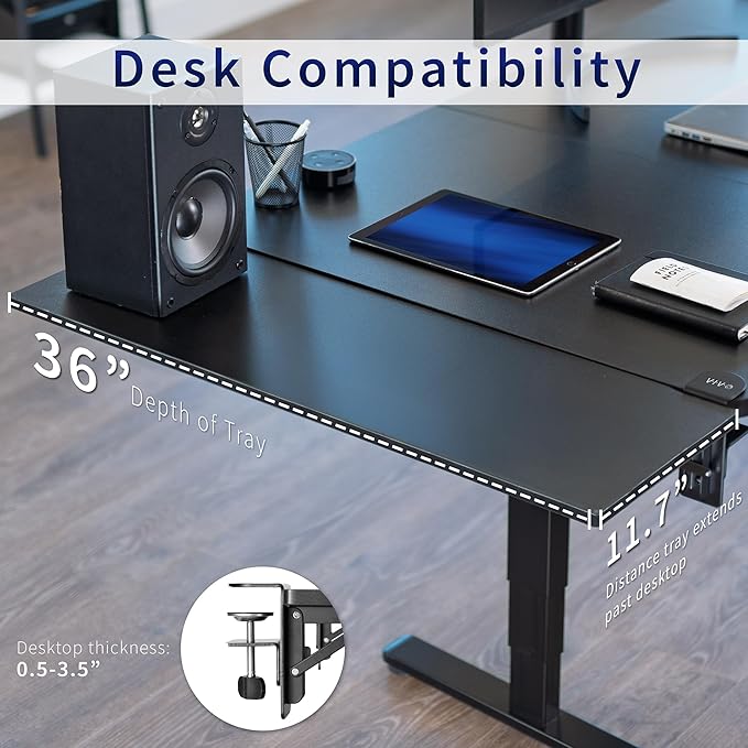 VIVO Clamp-on 36 x 12 inch Foldable Desk Extender, Wrist Support Arm Rest, Office Keyboard Tray, Side Table Extension Attachment, Black, DESK-EXT36