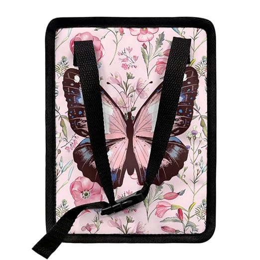 Biyejit Pink Butterfly Floral Car Trash Can with Lid Collapsible Reusable Waterproof Car Garage Bag, Automotive Garbage Can, Car Accessories Interior Car Organizer with Adjustable Straps