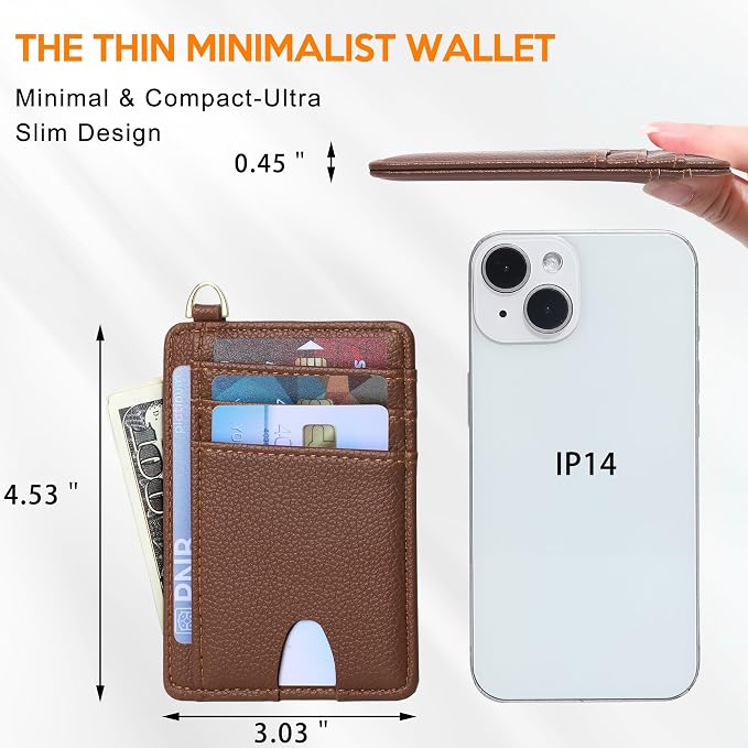 Badiya Credit Card Holder Slim Minimalist Wallet, Front Pocket Purse RFID Blocking Wallet Compact Card Case with ID Window for Women & Men