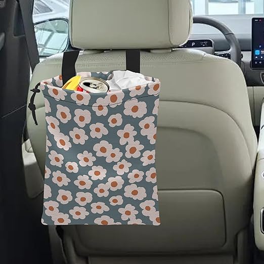 Car Trash Bag Hanging White Daisy Car Trash Can Waterproof Garbage Bag Hanging for Car Back Seat