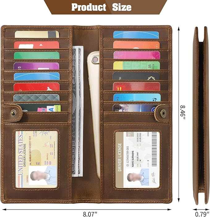 Jack&Chris Genuine Leather Wallet Women, Multi-Card RFID Bifold Wallet with Zipper Coin Pocket, Credit Card Holder for Women