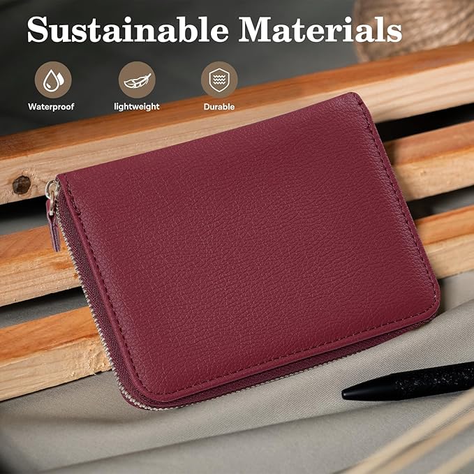 CoBak Passport Holder Cover with Safe Zipper Closure, Premium Passport Wallet for Travel, Cute RFID Blocking Card Case, Waterproof Travel Accessories for Man, Pebbled Wine