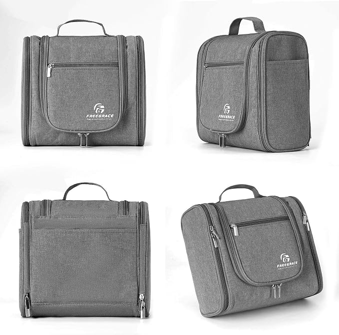 Freegrace Extra Large Hanging Toiletry Bag for Men and Women - Water-Resistant Nylon Travel Bathroom Organizer for Cosmetics, Makeup, and Toiletries