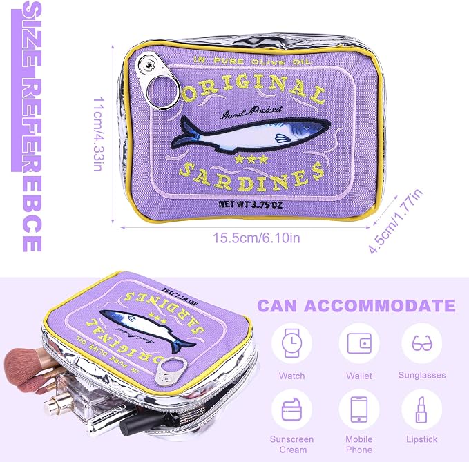 Canned Sardines Makeup Bag, Canned Sardines Style Toiletry Bag Cute Travel Bag Creative Cute Makeup Bag Aesthetic Toiletry Bag for Women
