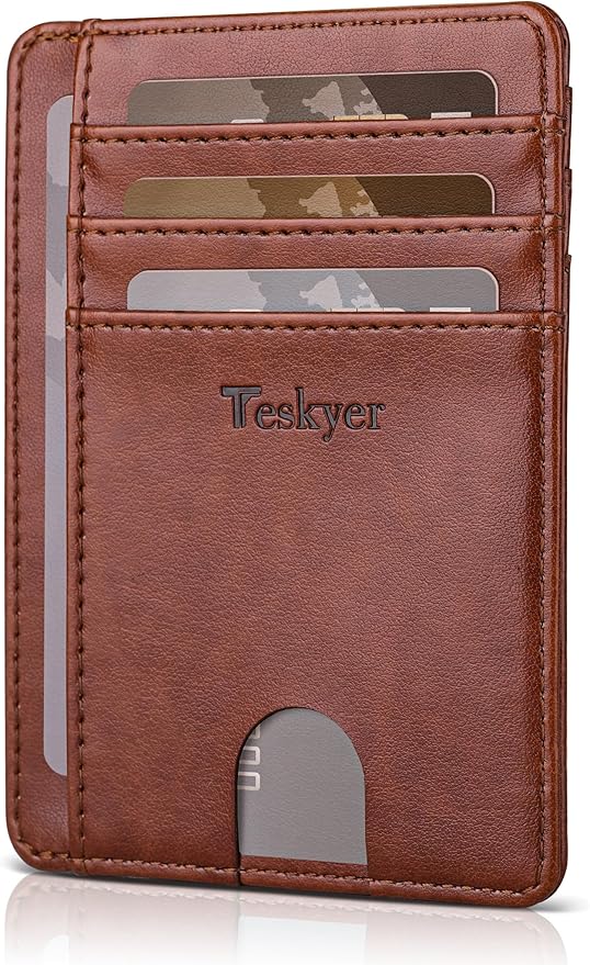 Teskyer Slim Wallet for Men, Minimalist Front Pocket RFID Blocking Leather Wallet Credit Card Holder for Men & Women
