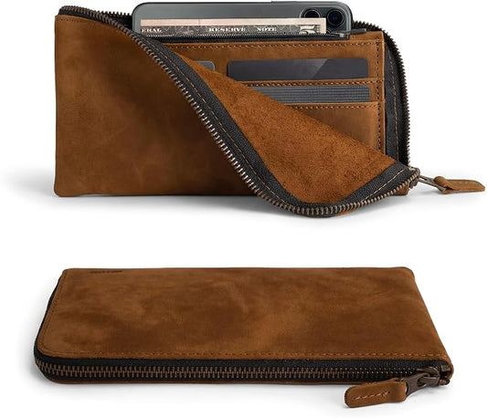 Hide & Drink, Leather Long Zippered Wallet, Holds Up to 8 Cards Plus Coins And Flat Bills, Phone Holder, Cash Organizer, Travel Essentials, Handmade, Swayze Suede