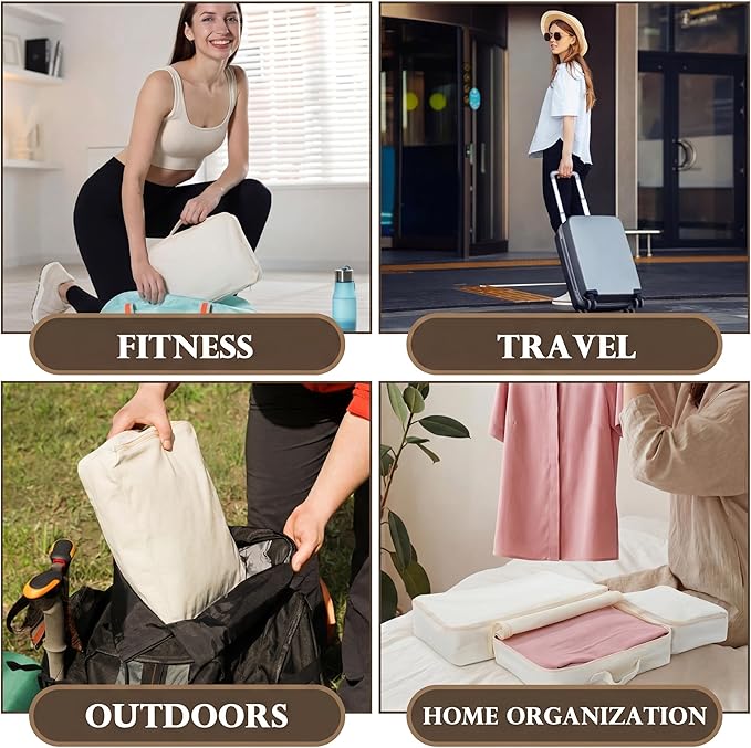 Shinymoon 3 Set 100% Cotton Packing Cubes with Handle Travel Luggage Storage Organizer Bags Beige Suitcases Bags Durable Zippers for Clothes Shoes Storage Weekend Plus Set(Regular Styles)