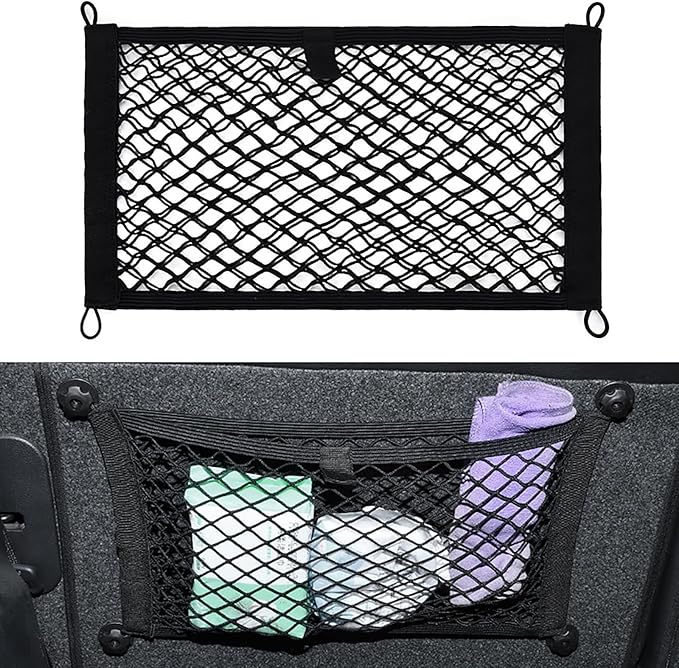 2 Layer Small Cargo Net,Cargo Storage Pocket Net, Mesh Elastic Pouch Organizer with Mounting Screws Hooks for Car,Rv, Trunk,Boats,SUV, Truck (2 Pack,11.8 x 9.8Inch(30 x25cm)