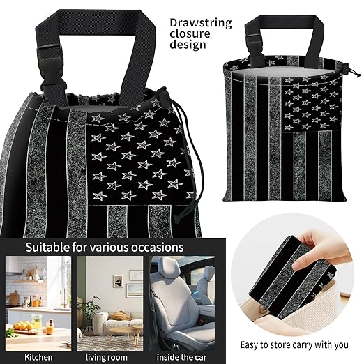 Car Trash Bag Large Hanging Can for Back of Seat, Cute Waterproof Car Garbage Bag for Vehicle, Travelling, Outdoor Dark American Flag