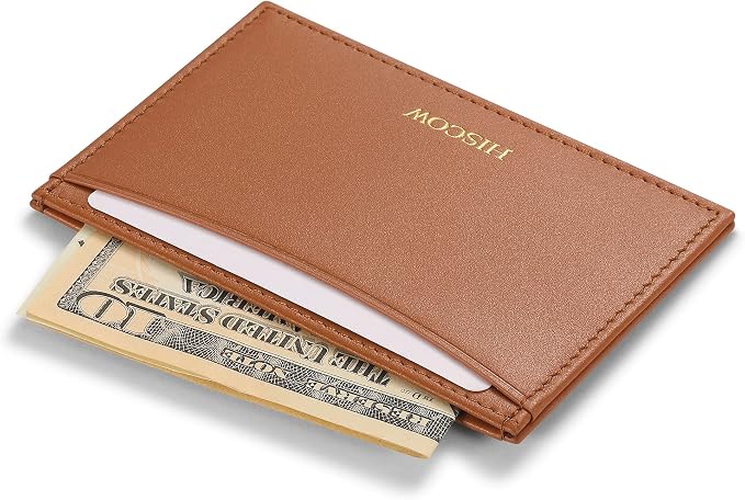 Leather Thin Card Holder, Slim ID Case Small Credit Card Wallet for Men & Women (Cognac)
