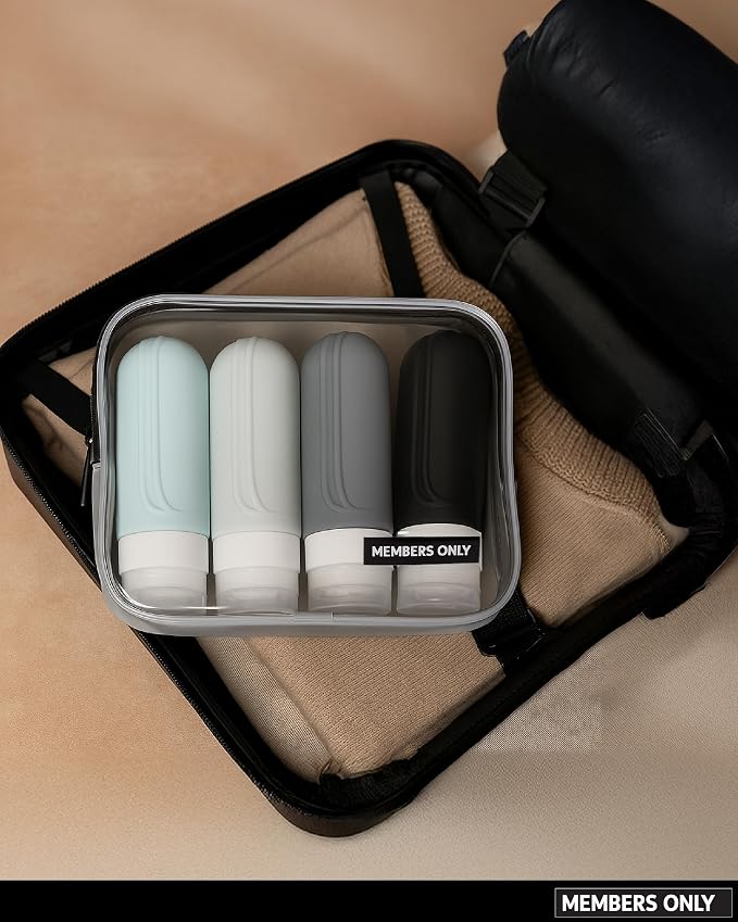 Members Only 4-Piece Leakproof Silicone Travel Bottles, Travel Size Containers Toiletry Bottles, Traveling Essentials