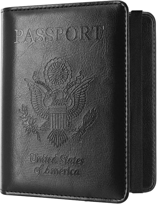 ACdream RFID BLOCKING Passport Holder Travel Wallet, Premium PU Leather Cover Passport Book with Card Holder, Pen Holder, Keep Organization, and Travel Essentials for Women and Men, Black