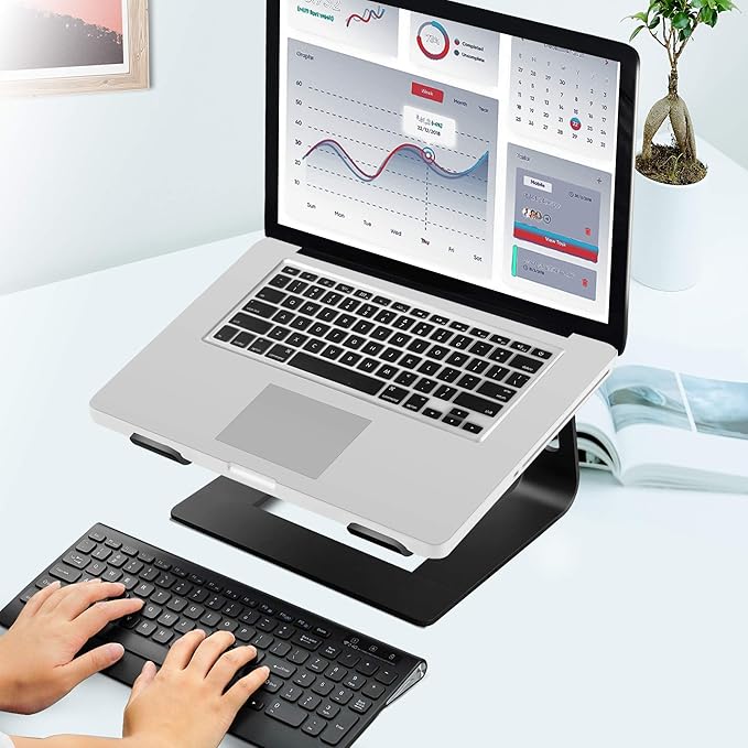 Orionstar Ergonomic Laptop Stand, Premium 5mm Aluminum Riser for 10-15.6 Inch Notebook Computer, Tool-Free Detachable Elevator Holder for Desk Office, Sturdy Riser for Eye-Level Neck Relief, Black