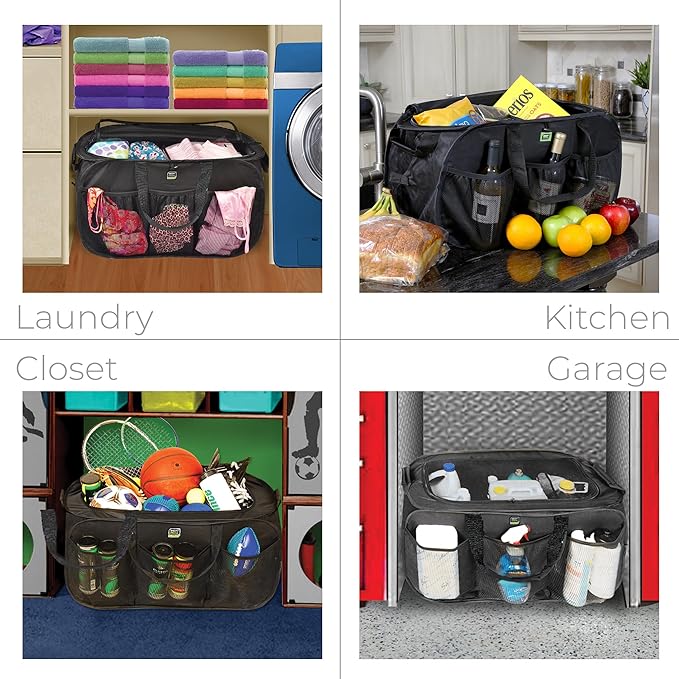 Smart Design Pop Up Trunk Organizer w/ Easy Carry Handles, Side Pockets, & Zipper Top - 23 Inch - Durable Fabric Collapsible Design - Home Organization (Holds 50 lbs.) [Black]