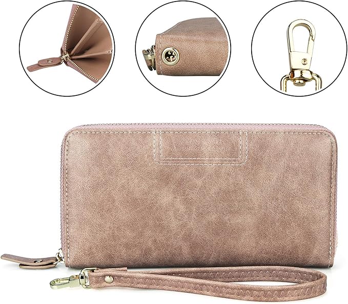 FT FUNTOR Wristlet Wallets for Women, Ladies PU Vegan Leather Clutch Wallet Zip around Phone Purse Card Holder Organizer