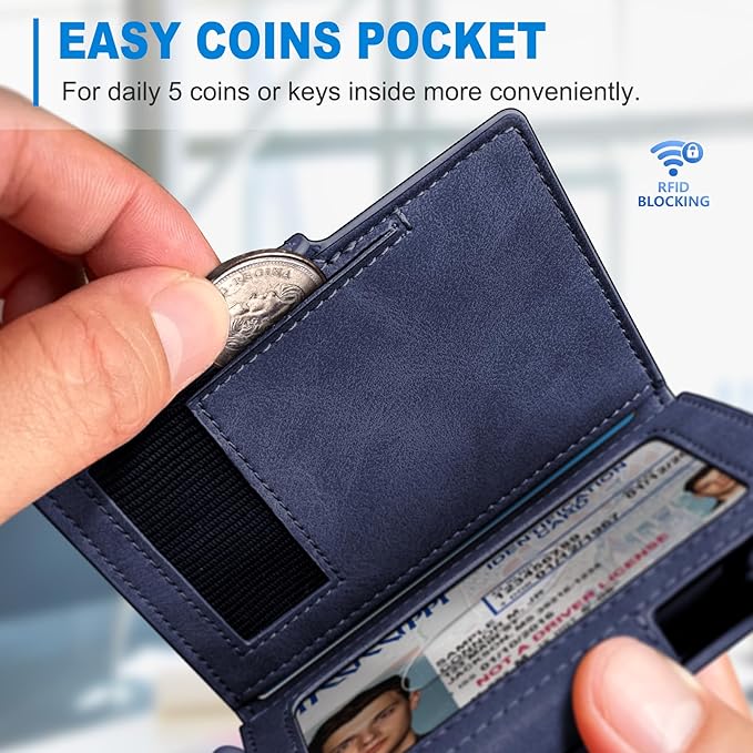 miyozi Wallet for Men with Money Clip Coins Pocket ID Window Gift Boxed,Slim Smart Front Pocket RFID Blocking Wallet Pop-up Card Holder in Magnetic Leather Flip 3.9"x 2.7"