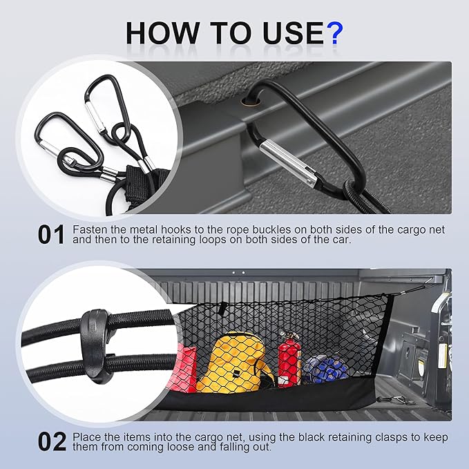 Truck Bed Cargo Net for Toyota Tacoma 2005-2024, Envelope Style Pickup Cargo Net with Storage Bag, Heavy Duty Elastic Mesh Organizer with Carabiners, Secures Groceries & Gear