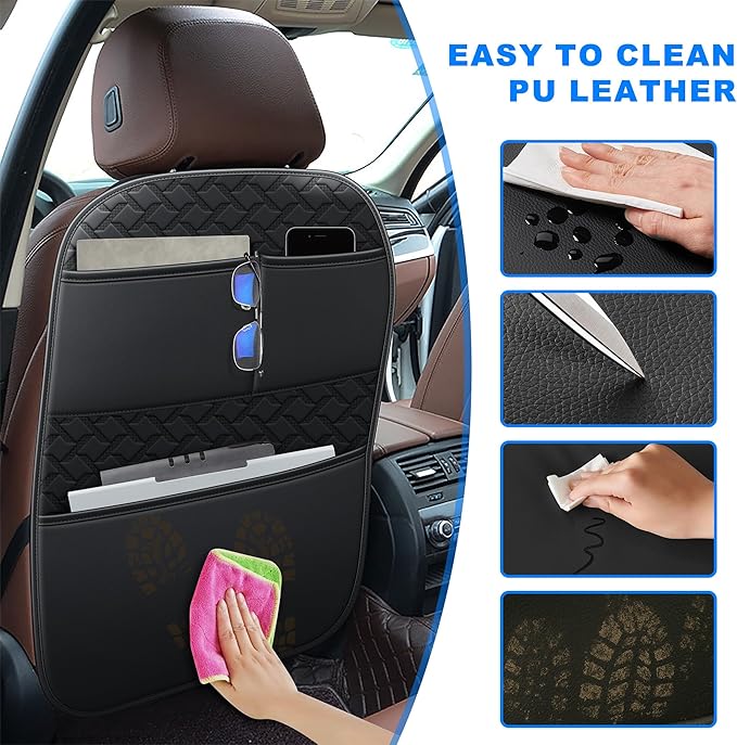 Back Seat Protector 2 Pack Fit for Ford Explorer Car Kick Mats for Kids Upgraded Version with Storage Organizer Waterproof Dirt Proof Faux Leather Auto Accessories (Black)