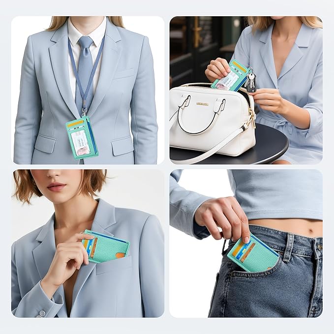 Mayski Slim Wallet, Credit Card Holder for Women, Minimalist Front Pocket RFID Blocking Card Cases, Small Wallet Women Men(Litchi Ocean Green)