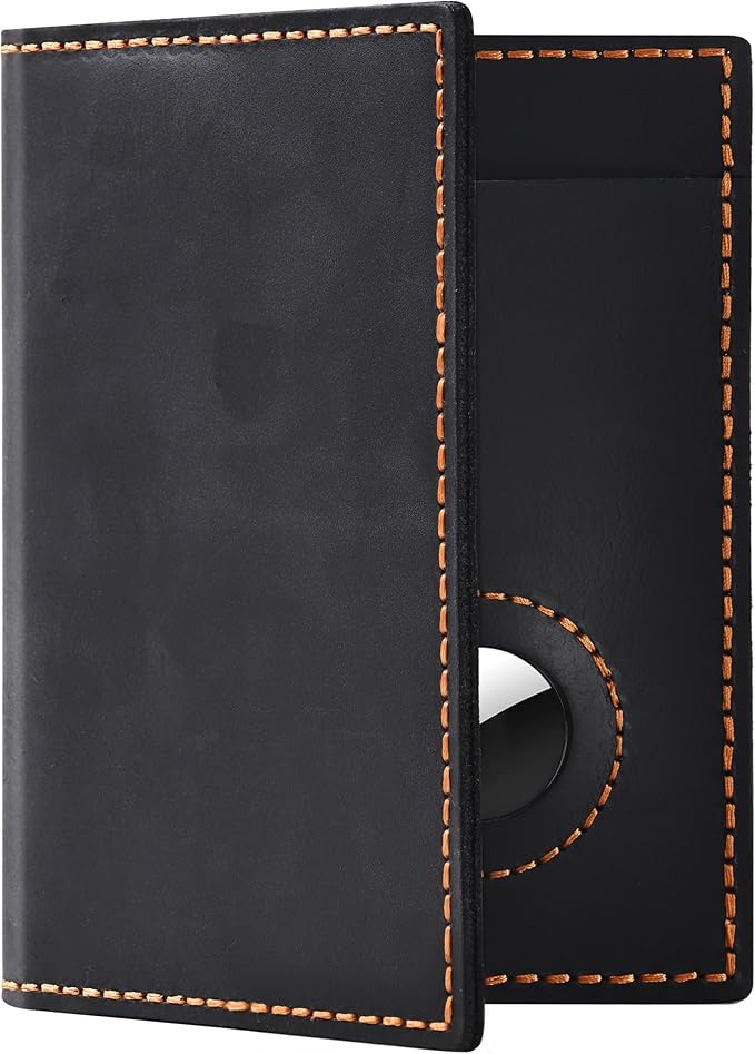 Passport Holder for Travel, Genuine Leather Passport Wallet Cover Case with Airtag Slot, RFID Blocking, for Women Men, Travel Essentials Gift, Black