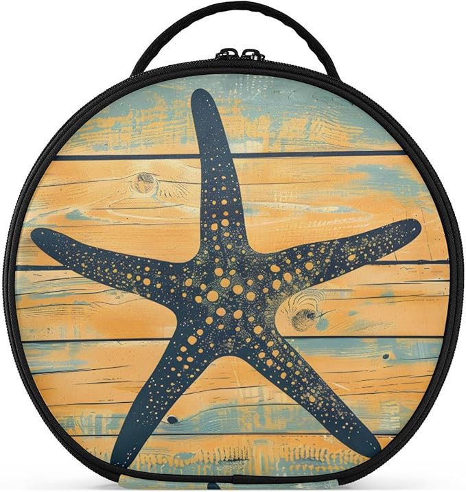 senya Round Cosmetic Pouch Travel Makeup Train Case Starfish Silhouette Makeup Organizer Bag with Adjustable Dividers Portable for Cosmetics Makeup Brushes Toiletry Jewelry Accessories