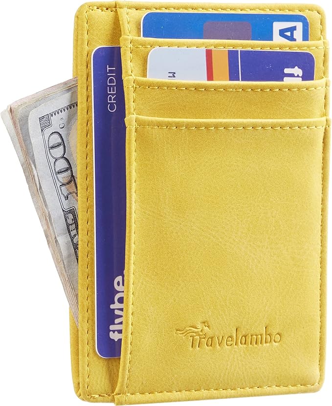 Travelambo Slim Wallet Front Pocket Minimalist Leather RFID Blocking Medium Size