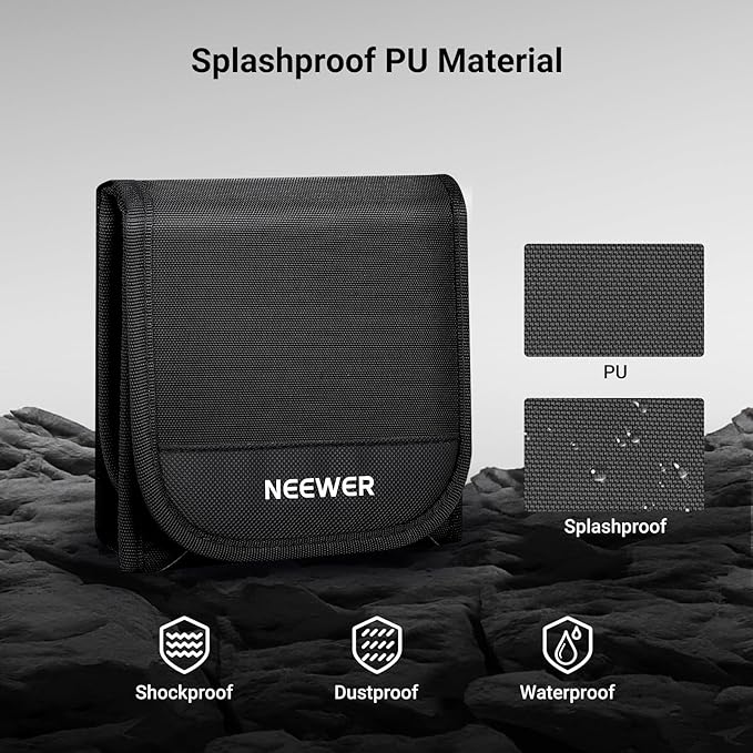 NEEWER 67mm Filter Case, Trifold Foldable Splash Resistant Protective Carry Pouch Storage Bag Accessories, Holds Up to Three 67mm Round Camera Lens Filters, PB14