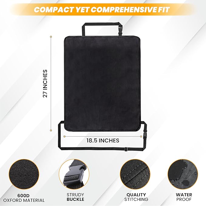 EcoNour 2 Pack Large Back Seat Protector for Kids Feet | Premium Waterproof Kick Mats | Durable Black Backseat Cover for Child to Protect from Dirt, Mud & Scratches | Automotive Travel Accessories