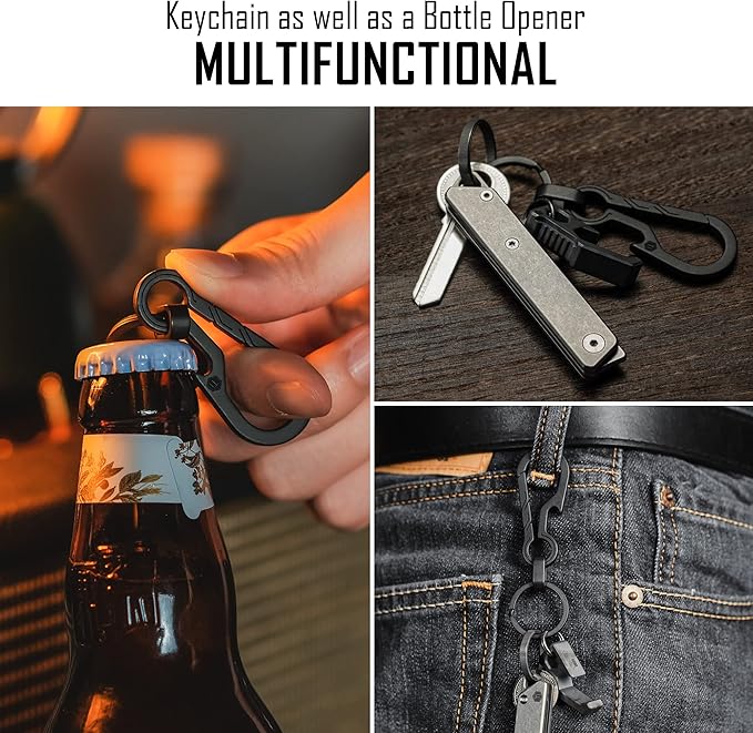 KeyUnity KM01 Titanium EDC Keychain Clip with Bottle Opener, Quick Release Carabiner Key Ring Holder for Men