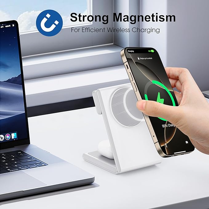 New Travel Foldable 3 in 1 Wireless Charging Station for Apple Magsafe Charger Stand,Fast Magnetic Wireless Charger Station for iPhone 17 Air 16 15 14 13 12 Series,Airpods Pro,Apple Watch Ultra-White
