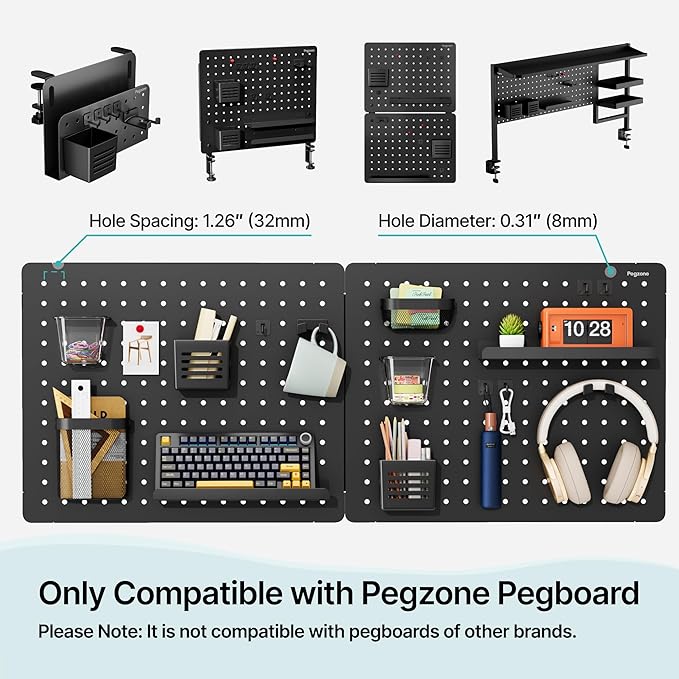 44" Clamp on Desk Shelf, Desktop Shelving System, Bundle with 8 Pieces Accessories, Black