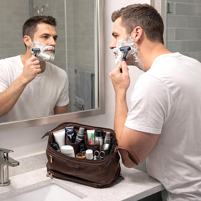 cuero Genuine Buffalo Leather Unisex Toiletry Bag Travel Leather Dopp Kit Made With High Class Buffalo Leather