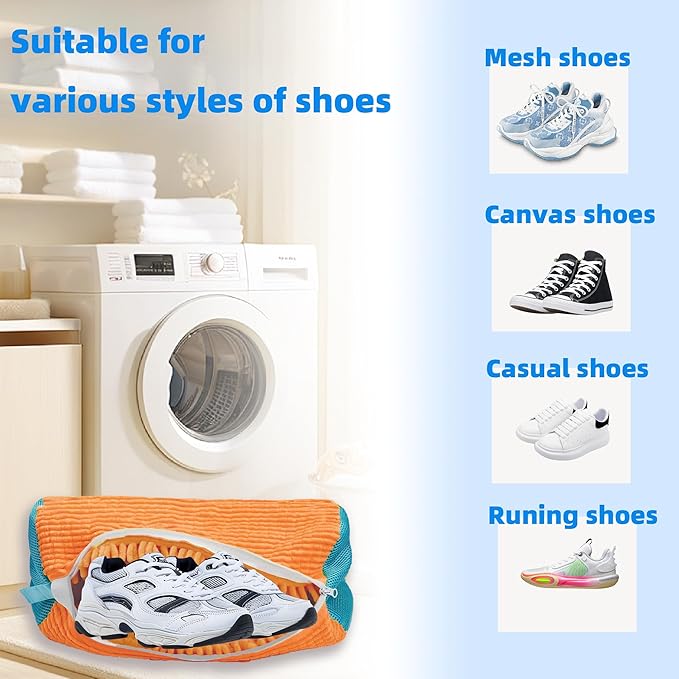 Shoe Washing Machine Bag Laundry Shoe Bag for Washer and Dryer Reusable 2pc Shoe Cleaning Bags for Sneakers 360° Deep Cleaning Machine for All Shoes Types With Self-locking Zipper