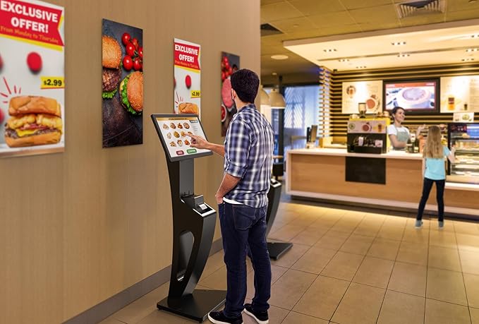 CTA Sleek Floor Stand Kiosk for Monitors ??Floor Stand with Printer Slot 15" to 32" up to 60lbs - for Check-in & POS Stations & More - Black (ADD-LDSLEEK)