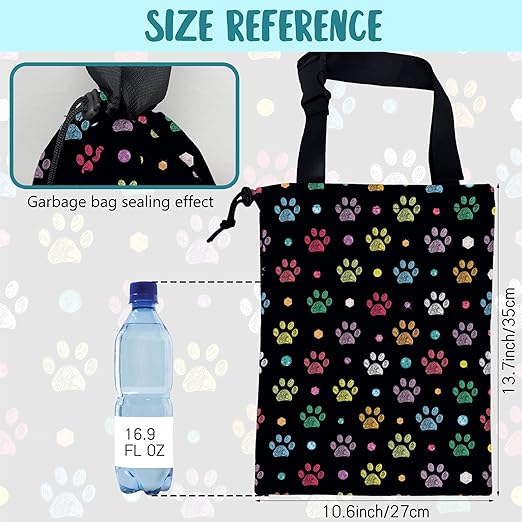 Car Garbage Bag Colorful Paw Prints and Diamond Drawstring Car Trash Bag Hanging for Back Seat with Adjustable Buckle Canvas Vehicle Trash Can Easy-to-Install