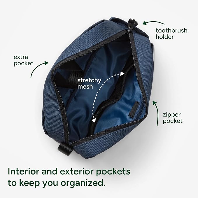 Halfday Sidecar Toiletry Bag: Travel Organizer for Men & Women with Waterproof Pouch, Mesh Pockets, Toothbrush Holder, Hanging Loop (Lightweight, Durable, Water-Resistant), Marine