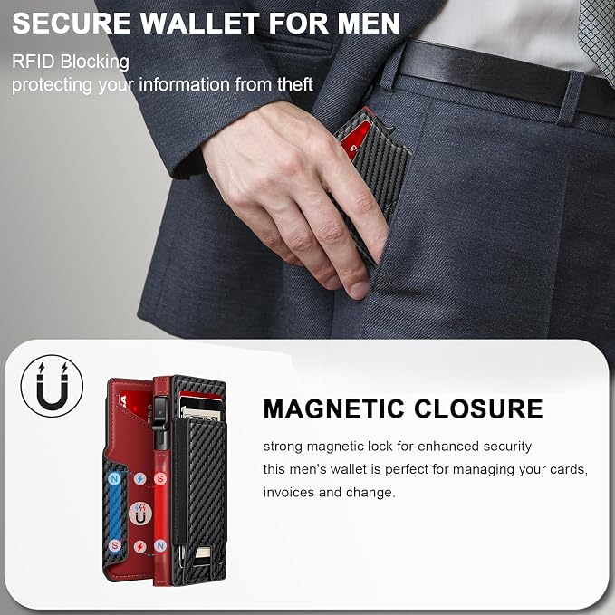 Wallet for Men Wallet with Slim Pop Up Card Holder 9-13 Cards, Bifold Minimalist Smart Wallet RFID Blocking Credit Card Holder with ID Window & Stretchable Cash Slot Compact Metal Aluminum Card Case