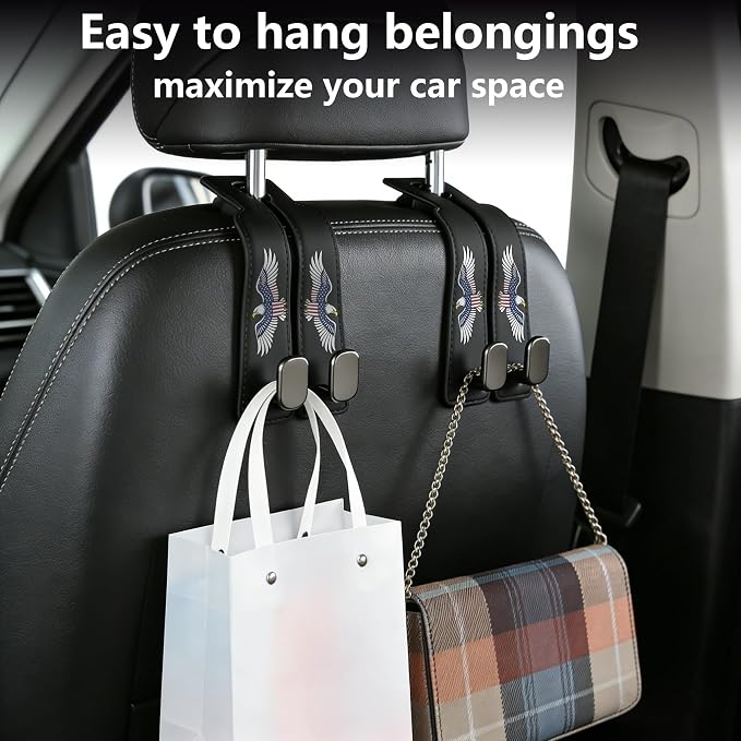 Purse Hook for Car -Universal Premium materials silicone and Aluminum-Magnesium Alloy Double Car Seat Back Storage Hook for Purses, Handbags, Bags Wing pattern (2 Pack) Black