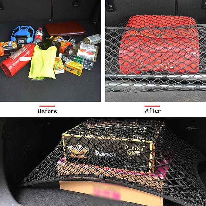 BetterJonny Elastic Trunk Cargo Net - Double Layer Universal Stretchable Car Cargo Net with Hook for SUV, Jeep, Truck (15.7x35.43 Inch)