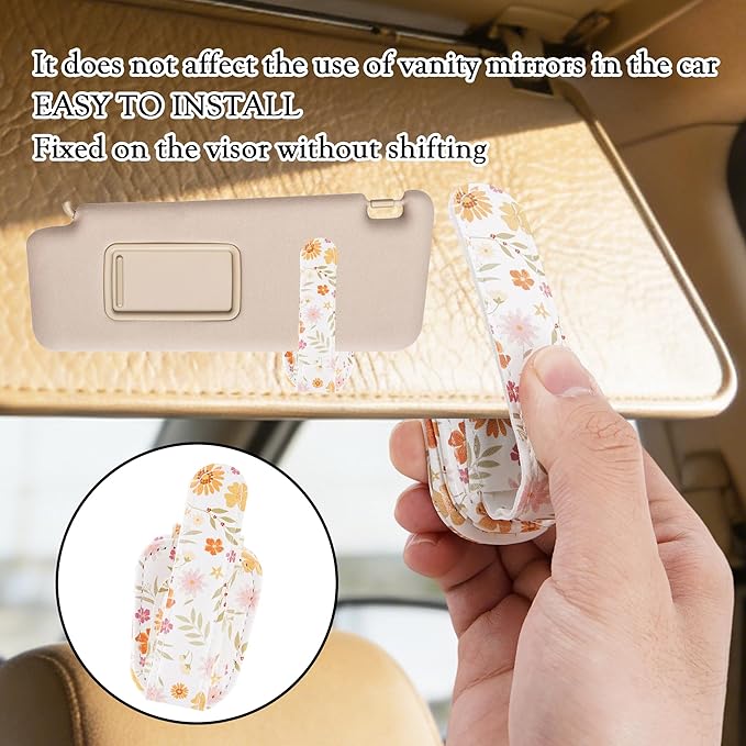 HemerVows Sunglass Holder for Car, Vibrant Floral Print Magnetic Leather Visor Sunglasses Holder Clip, Universal Sun Visor Accessory Eyeglass Clip for SUV Pickup Truck