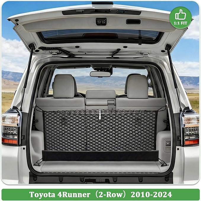 3-Layer Cargo Net for Toyota 4Runner(2Row) 2010-2024, Zipper Bag Trunk Net for SUV, Heavy Duty Oxford Cargo Organizer Storage Nets with Carabiners