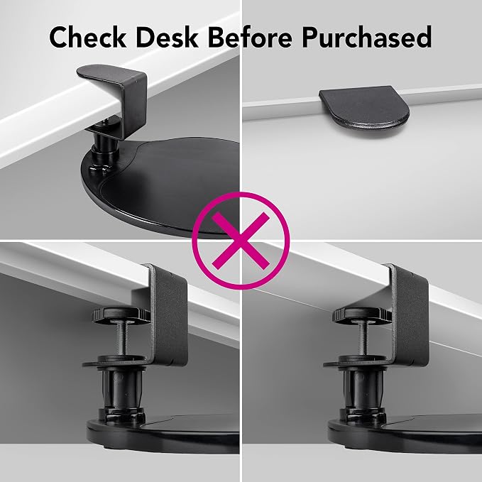EHO Clamp on Mouse Platform, Clip on Pad Rotating 360 Degree, Ergonomic Mouse Tray Attachment, Mouse Pad, Slide Out Tray, Suitable for 1.5" Thickness Desk, for Home Office Desk Organizer (Platinum)