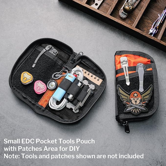 VIPERADE VE22 EDC Pouch Small Pocket Organizer with 9 Compartments, Pocket Tools Pouch with DIY Patches Areas, Compact Multitool Organizer Bag for Men