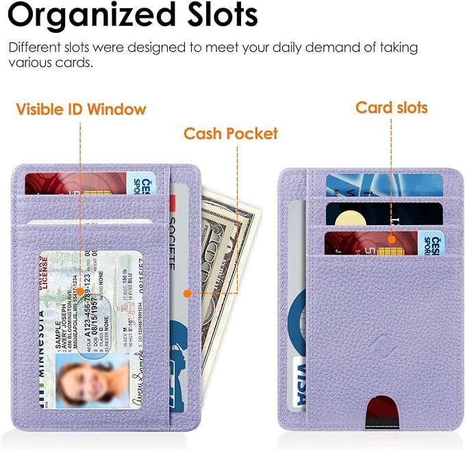 FINTIE Slim Minimalist Front Pocket Wallet, RFID Blocking Credit Card Holder Card Cases with ID Window for Men Women (Lilac Purple)