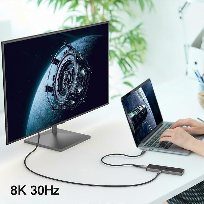 USB 4 Hub 8-in-1: Dual 4K 60Hz/8K Display, 7X USB-C Ports (3X USB4, 4X 10Gbps Data), 100W PD - Thunderbolt 3/4 Dock for MacBook Pro/Air M1/M2/M3, Windows, Chromebook