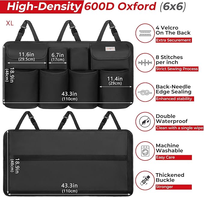 SURDOCA Car Trunk Organizer, LARGE CAPACITY(43 x 19 in) Car Storage Bag with 8 Pockets, 7X Upgraded Trunk Storage Organizer for Car, SUV, Truck, MPV
